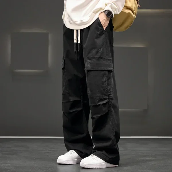 Autumn New Wide Leg Pocket Cargo Pants Men Trousers - Image 2