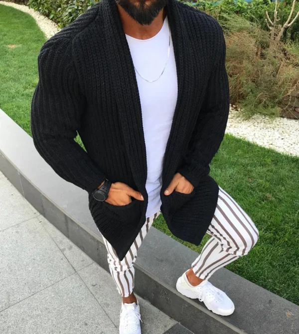 Slim Fit Long Sleeve Cardigan Polo Knit Top Sweater Men - Image 3