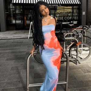 Sexy Strapless Print Tube Maxi Dress Off Shoulder Backless