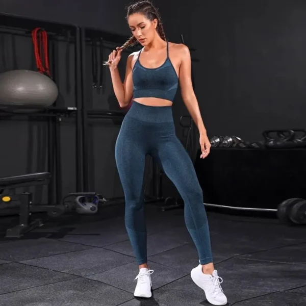 Yoga Set Workout Sportswear Gym Clothing High Waist Leggings - Image 3
