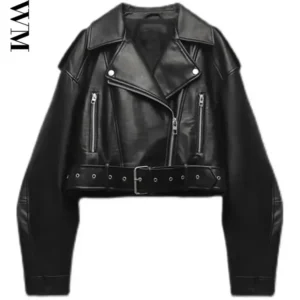 TRAF Women Oversized Vintage Faux Leather Short Jacket