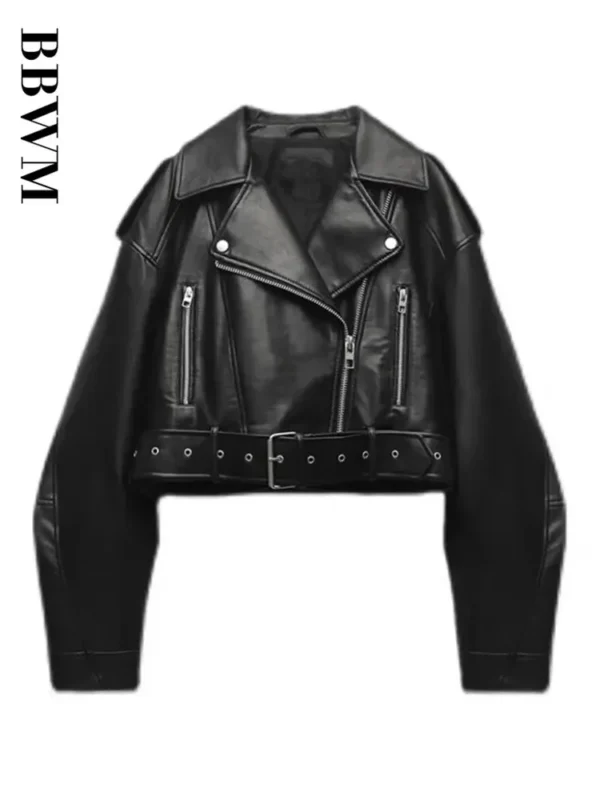 TRAF Women Oversized Vintage Faux Leather Short Jacket