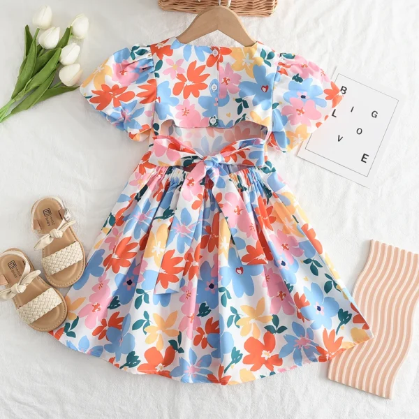 New Baby Girls Colorful Floral Short-sleeved Dresses