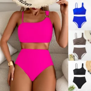 Pure Color Two-Piece Bikini Swimsuit Women's