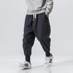 Cotton Linen Harem Pants Men Streetwear Joggers