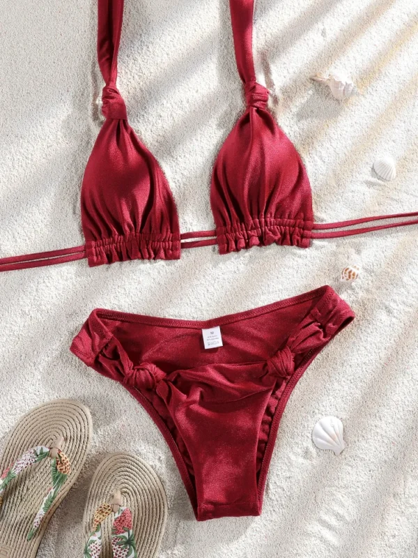 ZRTAK Red Women Swimwear Bikinis Thongs Swimsuit