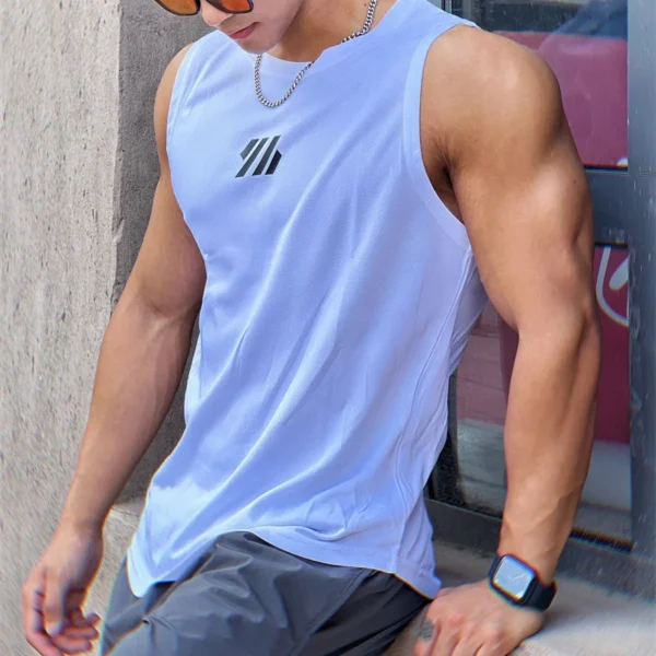 Summer Gym Vest High Quality mesh Shirt Sleeveless T-shirts Men - Image 3