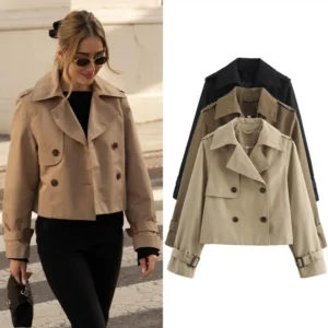 Ladies Vintage Cropped  Autumn Jacket Women Streetwear