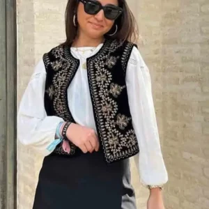 TRAF Vintage Embroidered Vest Sleeveless Jacket Women