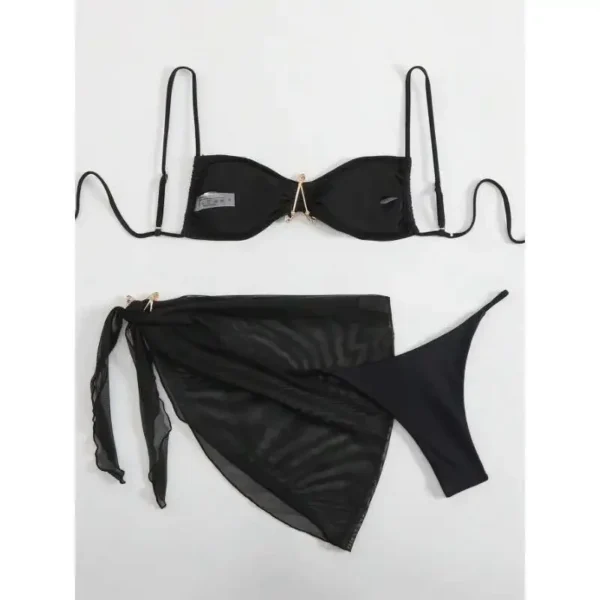 Pure Color Women's Bikini Swimsuit Three-piece Set - Image 2